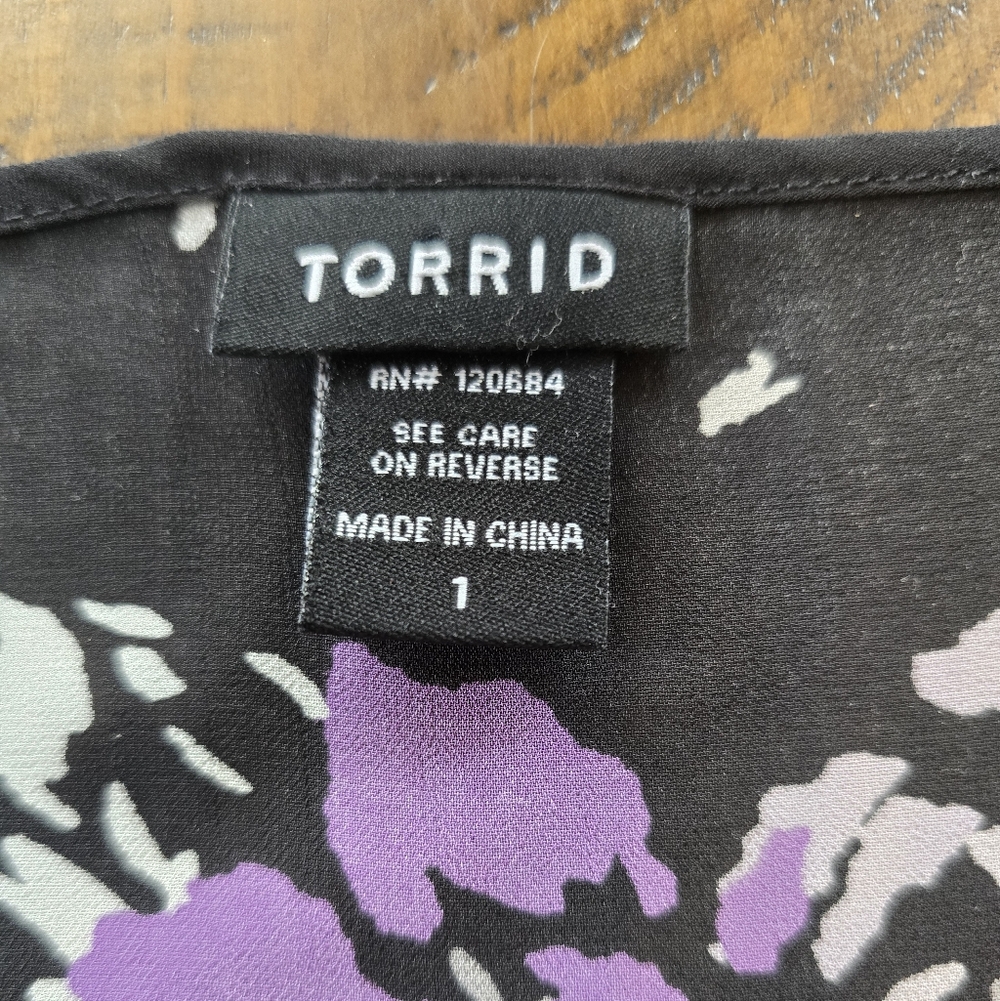 Torrid Black Purple Floral Sheer Sleeveless Top 1X - Picture 7 of 9